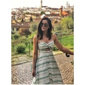 HUTCH White Green Striped Marissa Full Skirt Sweetheart Neckline Dress Size 8